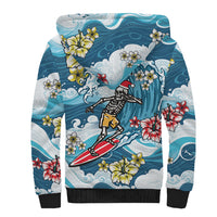 Hawaii Santa Skeleton Surfing Personalized Sherpa Hoodie Mele Kalikimaka i Iulai!