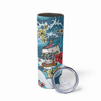 Hawaii Santa Skeleton Surfing Personalized Skinny Tumbler Mele Kalikimaka i Iulai!