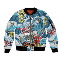 Hawaii Santa Skeleton Surfing Personalized Sleeve Zip Bomber Jacket Mele Kalikimaka i Iulai!