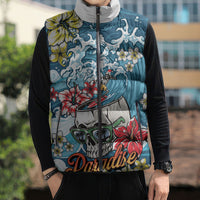 Hawaii Santa Skeleton Surfing Personalized Sleeveless Puffer Jacket Mele Kalikimaka i Iulai!