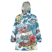Hawaii Santa Skeleton Surfing Personalized Wearable Blanket Hoodie Mele Kalikimaka i Iulai!