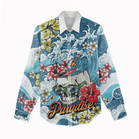 Hawaii Santa Skeleton Surfing Personalized Women Casual Shirt Mele Kalikimaka i Iulai!