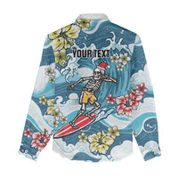 Hawaii Santa Skeleton Surfing Personalized Women Casual Shirt Mele Kalikimaka i Iulai!