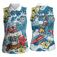 Hawaii Santa Skeleton Surfing Personalized Women Sleeveless Polo Shirt Mele Kalikimaka i Iulai!
