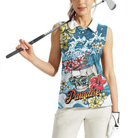 Hawaii Santa Skeleton Surfing Personalized Women Sleeveless Polo Shirt Mele Kalikimaka i Iulai!