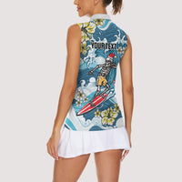 Hawaii Santa Skeleton Surfing Personalized Women Sleeveless Polo Shirt Mele Kalikimaka i Iulai!