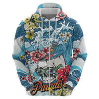 Hawaii Santa Skeleton Surfing Personalized Zip Hoodie Mele Kalikimaka i Iulai!