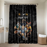 Custom Rugby Southern Hemisphere Bathroom Set Argentina AUNZ South Africa Mascot Black LT9 Shower Curtain Only Black - Polynesian Pride