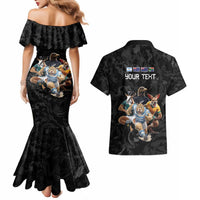 Custom Rugby Southern Hemisphere Couples Matching Mermaid Dress and Hawaiian Shirt Argentina AUNZ South Africa Mascot Black - Polynesian Pride