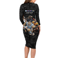 Custom Rugby Southern Hemisphere Family Matching Long Sleeve Bodycon Dress and Hawaiian Shirt Argentina AUNZ South Africa Mascot Black - Polynesian Pride