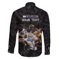 Custom Rugby Southern Hemisphere Family Matching Off Shoulder Maxi Dress and Hawaiian Shirt Argentina AUNZ South Africa Mascot Black - Polynesian Pride