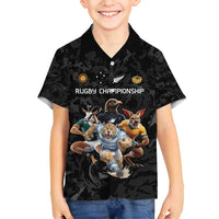 Custom Rugby Southern Hemisphere Family Matching Tank Maxi Dress and Hawaiian Shirt Argentina AUNZ South Africa Mascot Black - Polynesian Pride