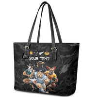 Custom Rugby Southern Hemisphere Leather Tote Bag Argentina AUNZ South Africa Mascot Black - Polynesian Pride