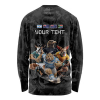 Custom Rugby Southern Hemisphere Long Sleeve Shirt Argentina AUNZ South Africa Mascot Black LT9 - Polynesian Pride