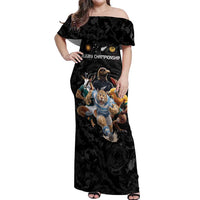 Custom Rugby Southern Hemisphere Off Shoulder Maxi Dress Argentina AUNZ South Africa Mascot Black - Polynesian Pride