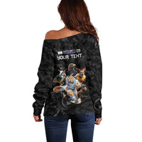 Custom Rugby Southern Hemisphere Off Shoulder Sweater Argentina AUNZ South Africa Mascot Black - Polynesian Pride