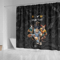Custom Rugby Southern Hemisphere Shower Curtain Argentina AUNZ South Africa Mascot Black - Polynesian Pride