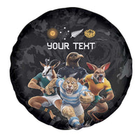 Custom Rugby Southern Hemisphere Spare Tire Cover Argentina AUNZ South Africa Mascot Black - Polynesian Pride