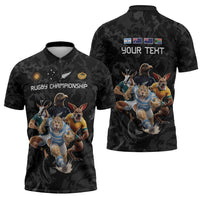 Custom Rugby Southern Hemisphere Zipper Polo Shirt Argentina AUNZ South Africa Mascot Black - Polynesian Pride