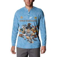 Custom Rugby Southern Hemisphere Button Sweatshirt Argentina AUNZ South Africa Mascot Blue LT9 - Polynesian Pride