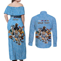 Custom Rugby Southern Hemisphere Couples Matching Off Shoulder Maxi Dress and Long Sleeve Button Shirt Argentina AUNZ South Africa Mascot Blue - Polynesian Pride