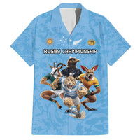 Custom Rugby Southern Hemisphere Family Matching Long Sleeve Bodycon Dress and Hawaiian Shirt Argentina AUNZ South Africa Mascot Blue - Polynesian Pride
