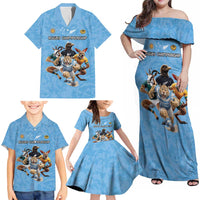 Custom Rugby Southern Hemisphere Family Matching Off Shoulder Maxi Dress and Hawaiian Shirt Argentina AUNZ South Africa Mascot Blue - Polynesian Pride