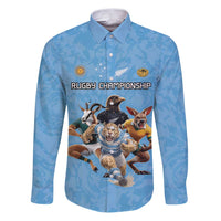 Custom Rugby Southern Hemisphere Family Matching Puletasi and Hawaiian Shirt Argentina AUNZ South Africa Mascot Blue - Polynesian Pride
