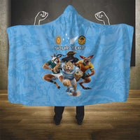 Custom Rugby Southern Hemisphere Hooded Blanket Argentina AUNZ South Africa Mascot Blue - Polynesian Pride
