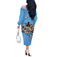 Custom Rugby Southern Hemisphere Off The Shoulder Long Sleeve Dress Argentina AUNZ South Africa Mascot Blue - Polynesian Pride