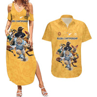 Custom Rugby Southern Hemisphere Couples Matching Summer Maxi Dress and Hawaiian Shirt Argentina AUNZ South Africa Mascot Gold LT9 Gold - Polynesian Pride