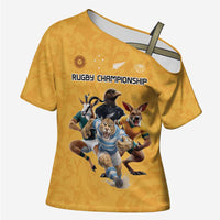 Custom Rugby Southern Hemisphere Cross Shoulder Shirt Argentina AUNZ South Africa Mascot Gold LT9 Female Gold - Polynesian Pride