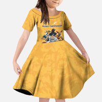 Custom Rugby Southern Hemisphere Family Matching Short Sleeve Bodycon Dress and Hawaiian Shirt Argentina AUNZ South Africa Mascot Gold - Polynesian Pride