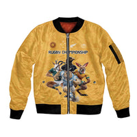 Custom Rugby Southern Hemisphere Sleeve Zip Bomber Jacket Argentina AUNZ South Africa Mascot Gold - Polynesian Pride