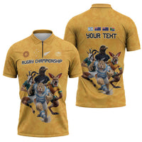 Custom Rugby Southern Hemisphere Zipper Polo Shirt Argentina AUNZ South Africa Mascot Gold - Polynesian Pride
