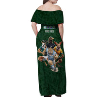 Custom Rugby Southern Hemisphere Family Matching Off Shoulder Maxi Dress and Hawaiian Shirt Argentina AUNZ South Africa Mascot Green - Polynesian Pride