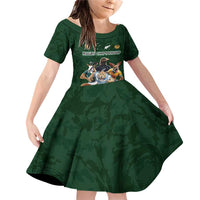 Custom Rugby Southern Hemisphere Family Matching Off Shoulder Short Dress and Hawaiian Shirt Argentina AUNZ South Africa Mascot Green - Polynesian Pride