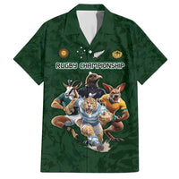 Custom Rugby Southern Hemisphere Family Matching Off Shoulder Short Dress and Hawaiian Shirt Argentina AUNZ South Africa Mascot Green - Polynesian Pride