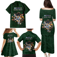 Custom Rugby Southern Hemisphere Family Matching Puletasi and Hawaiian Shirt Argentina AUNZ South Africa Mascot Green - Polynesian Pride