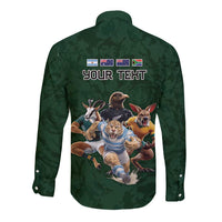 Custom Rugby Southern Hemisphere Long Sleeve Button Shirt Argentina AUNZ South Africa Mascot Green LT9 - Polynesian Pride