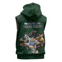 Custom Rugby Southern Hemisphere Sleeveless Zip Hoodie Argentina AUNZ South Africa Mascot Green - Polynesian Pride