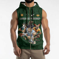 Custom Rugby Southern Hemisphere Sleeveless Zip Hoodie Argentina AUNZ South Africa Mascot Green - Polynesian Pride
