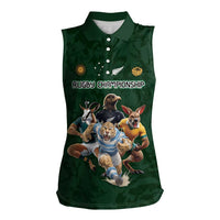 Custom Rugby Southern Hemisphere Women Sleeveless Polo Shirt Argentina AUNZ South Africa Mascot Green - Polynesian Pride