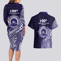 Tonga Queen Salote College 100th Years Couples Matching Long Sleeve Bodycon Dress and Hawaiian Shirt Est 1926 Tongan Ngatu Tapa - Polynesian Pride