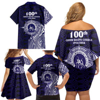 Tonga Queen Salote College 100th Years Family Matching Off Shoulder Short Dress and Hawaiian Shirt Est 1926 Tongan Ngatu Tapa - Polynesian Pride