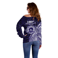 Tonga Queen Salote College 100th Years Off Shoulder Sweater Est 1926 Tongan Ngatu Tapa - Polynesian Pride