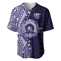 Tonga Queen Salote College 100th Years Baseball Jersey Blue Tonga Kupesi Uniquely Pacific Art - Polynesian Pride