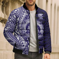 Tonga Queen Salote College 100th Years Bomber Puffer Jacket Blue Tonga Kupesi Uniquely Pacific Art - Polynesian Pride