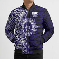 Tonga Queen Salote College 100th Years Bomber Puffer Jacket Blue Tonga Kupesi Uniquely Pacific Art - Polynesian Pride