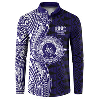 Tonga Queen Salote College 100th Years Button Sweatshirt Blue Tonga Kupesi Uniquely Pacific Art - Polynesian Pride